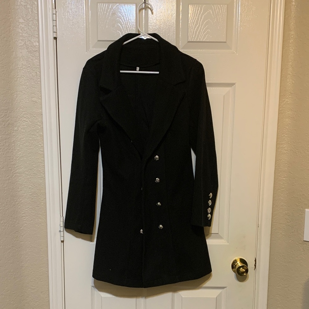 Elegant Black Women's Blazer with Silver Buttons